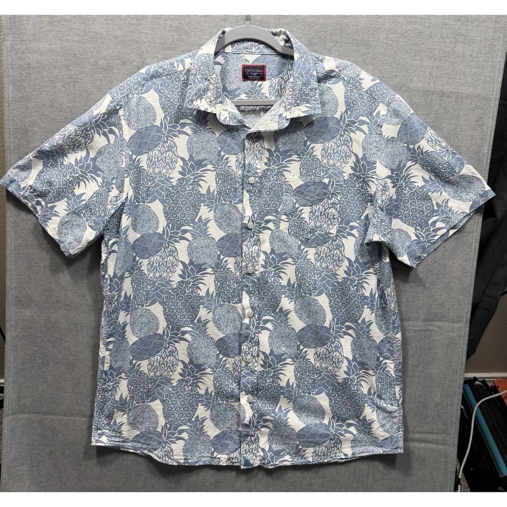 UNTUCKit Mens Desisto Short Sleeve Button Up Shirt Size XL Blue Pineapple